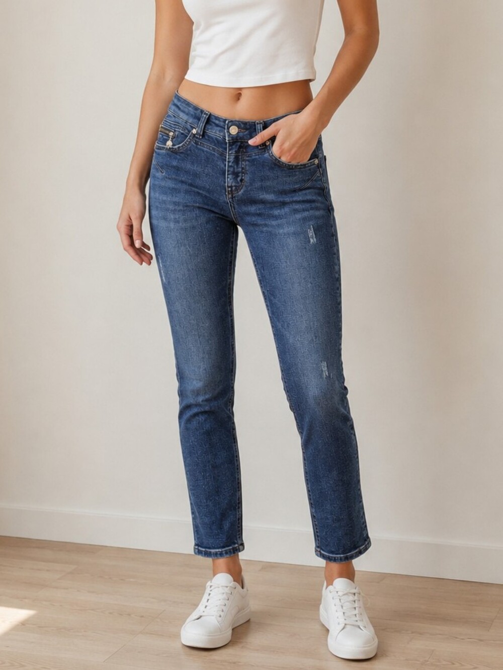 MAC Hemp Denim Rich Slim Jeans Blue Distressed Slim Fit